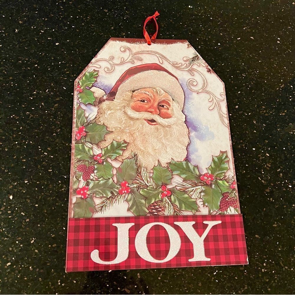 Large Joy Sparkle Santa Tag Sign